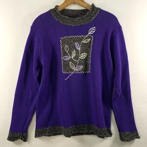 Vintage‎ Womens Embroidered Roll Neck Sweater Whimsigoth Dark Cottage Y2K